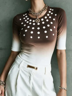 Casual Polka Dots Crew Neck T-shirt