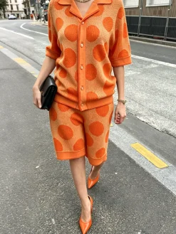 Casual Polka Dots Shawl Collar Loosen Knit Top
