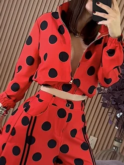 Casual Polka Dots Stand Collar Jacket