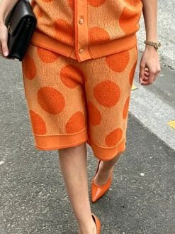 Casual Polka Dots Sweater Straight Pants Shorts