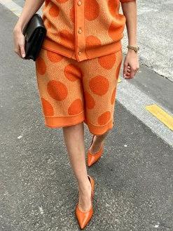 Casual Polka Dots Sweater Straight Pants Shorts
