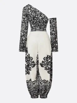 Casual Printed Asymmetrical Off-Shoulder Jumpsuit