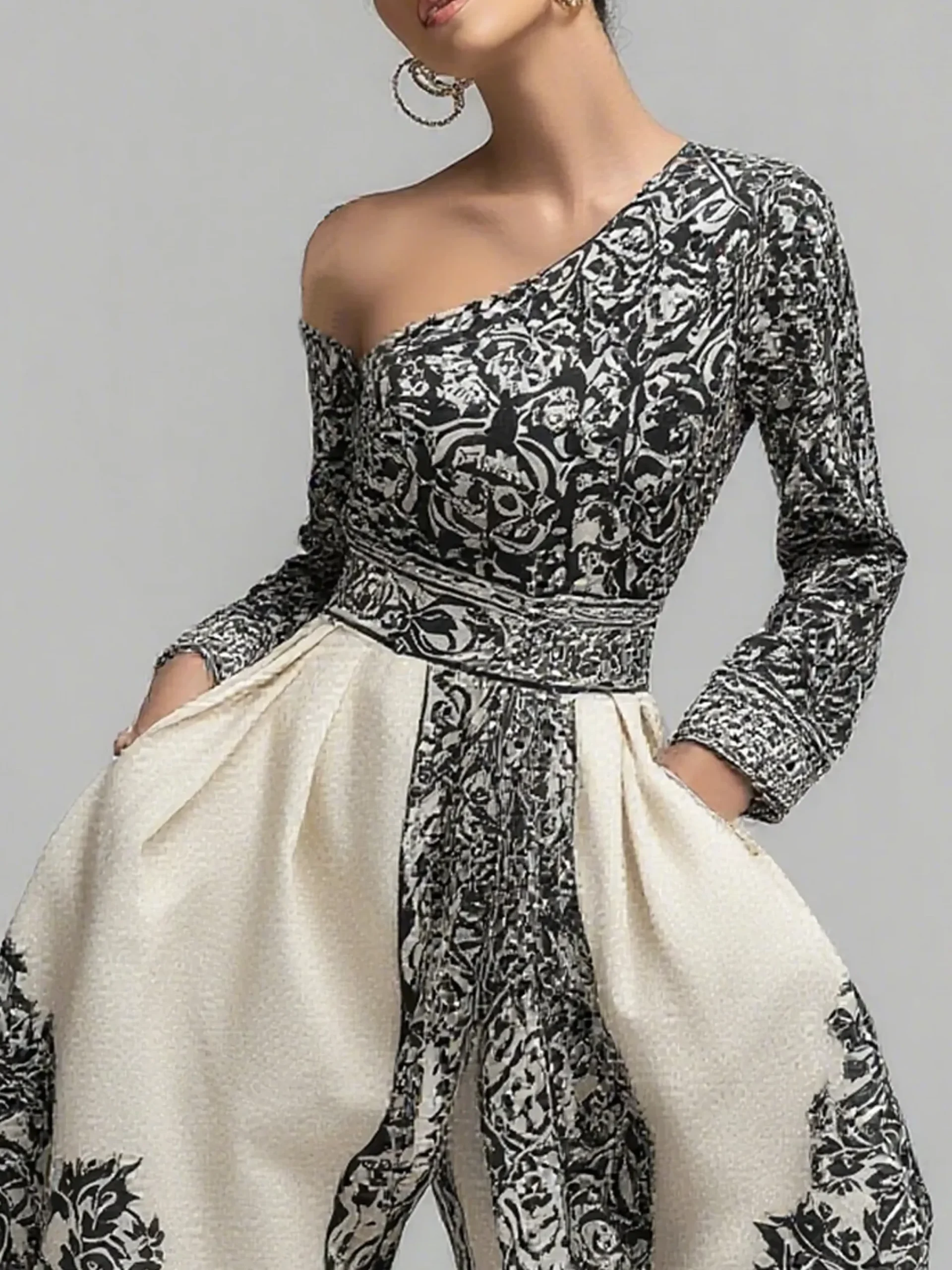 Casual Printed Asymmetrical Off-Shoulder Jumpsuit