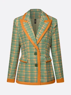 Casual Printing Plaid Lapel Collar Blazer