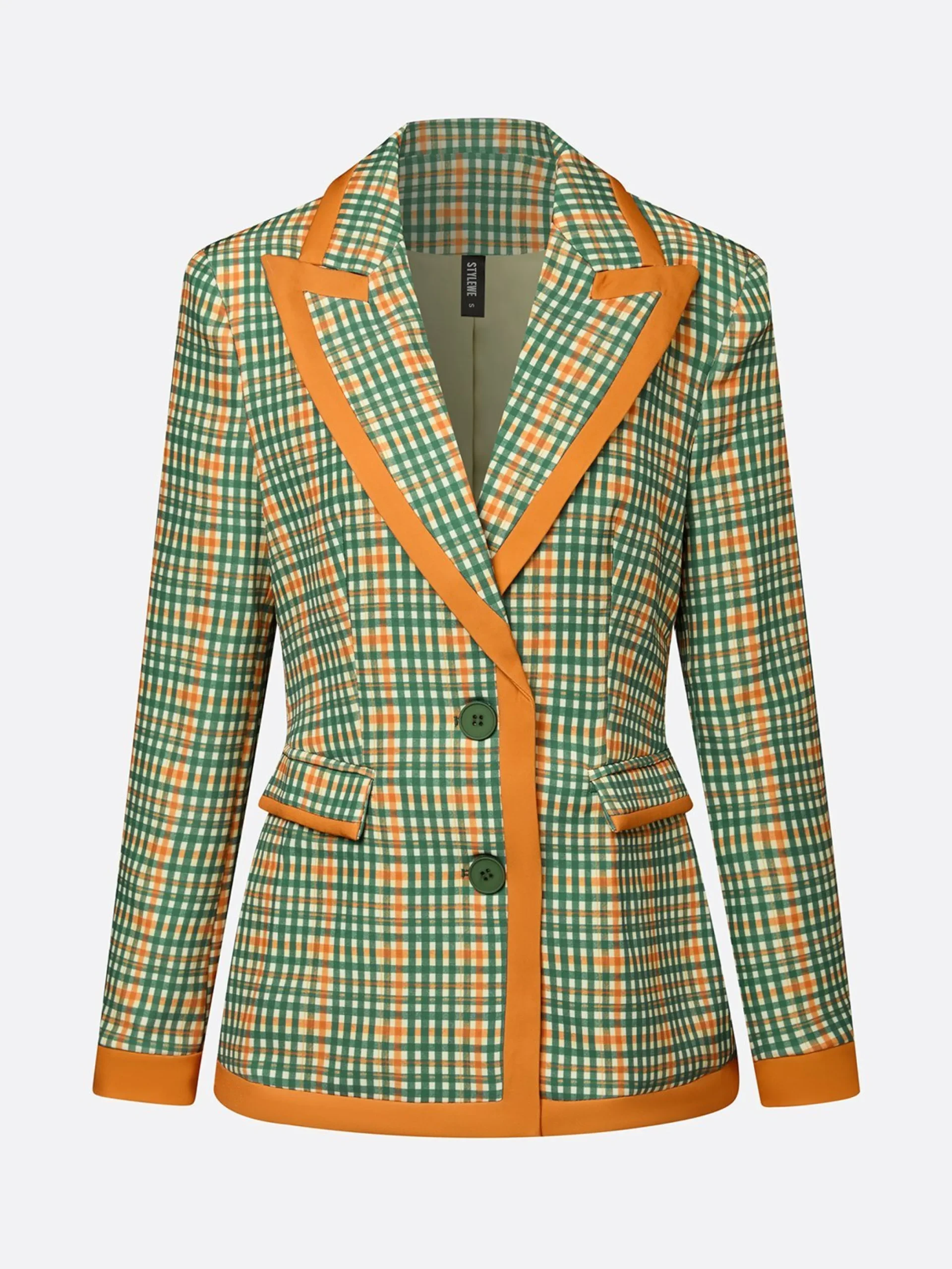 Casual Printing Plaid Lapel Collar Blazer