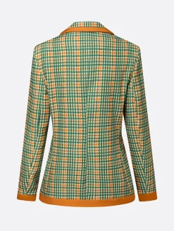 Casual Printing Plaid Lapel Collar Blazer