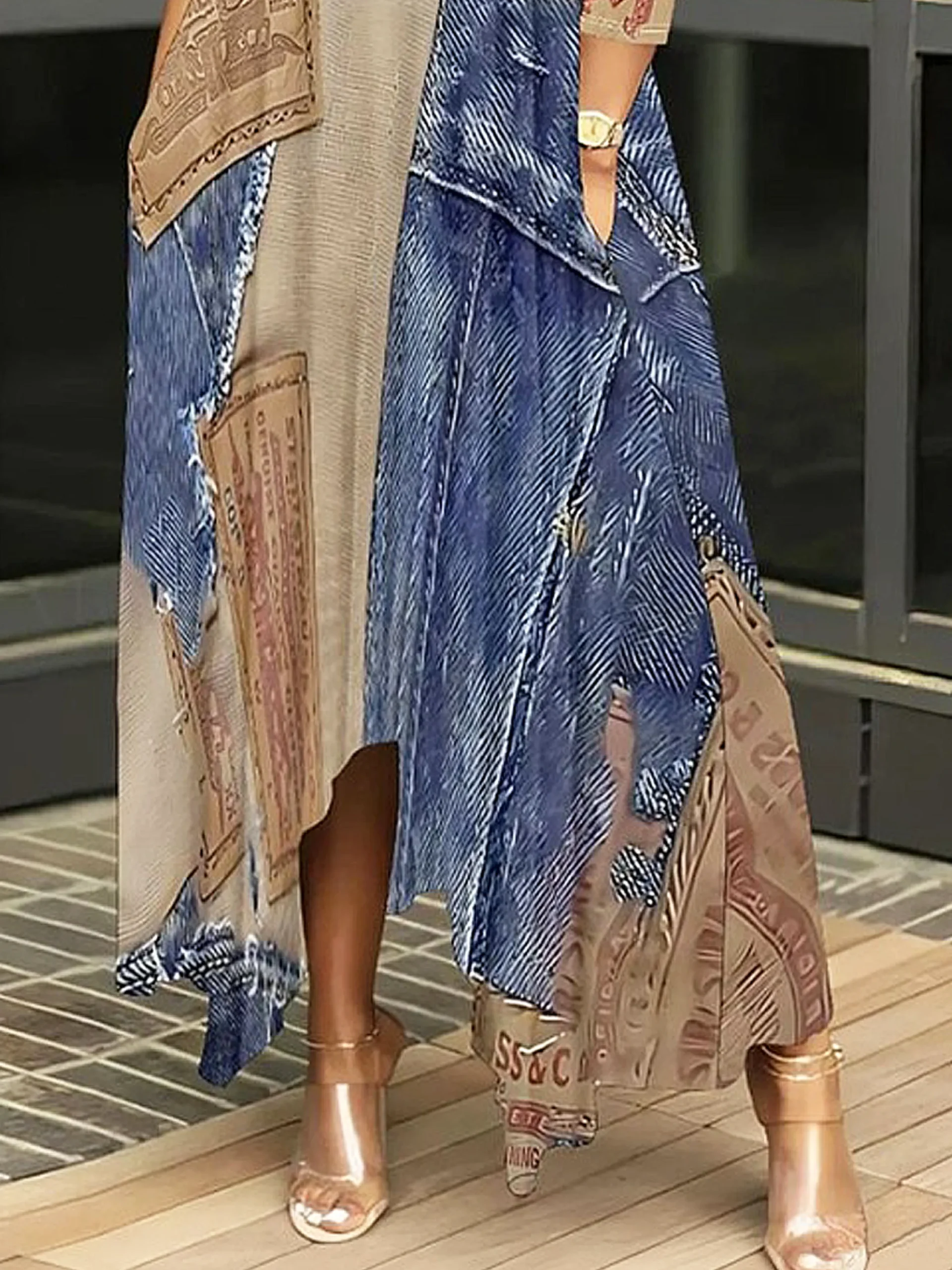 Casual Random Print Off Asymmetrical printing Maxi Dress