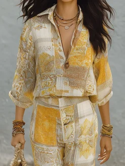 Casual Random Print Printing Shirt Collar Shirt