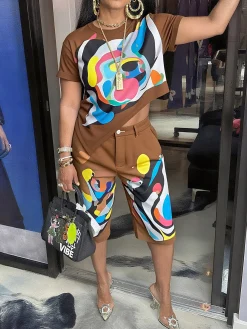 Casual Random Print Printing Straight Pants