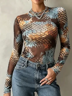 Casual Snakeskin Crew Neck T-shirt