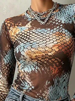 Casual Snakeskin Crew Neck T-shirt