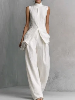 Casual Solid High Waisted H-Line Trousers