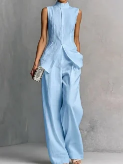 Casual Solid High Waisted H-Line Trousers