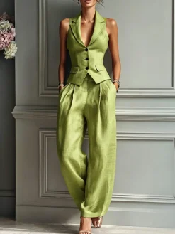 Casual Solid H-Line Straight Leg Pants