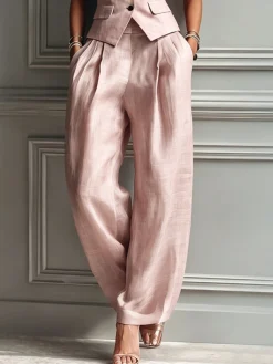 Casual Solid H-Line Straight Leg Pants