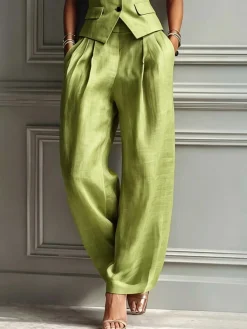 Casual Solid H-Line Straight Leg Pants