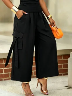 Casual Solid Relaxed Cargo Pants