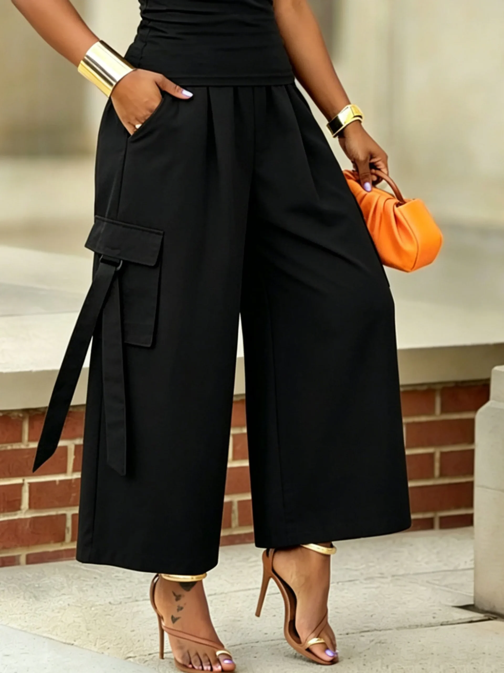 Casual Solid Relaxed Cargo Pants