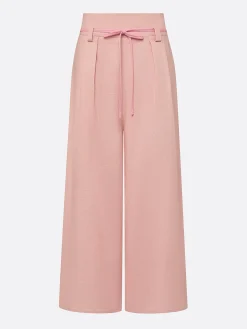 Casual Solid Relaxed Cropped Lace-up Wide Leg Pants