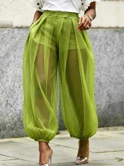 Casual Solid Relaxed Sheer Balloon Pants