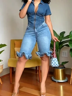 Casual Solid Tailored Denim Shorts