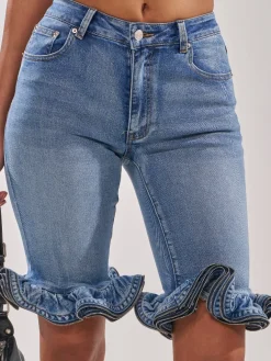 Casual Solid Tailored Denim Shorts