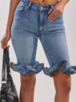 Casual Solid Tailored Denim Shorts