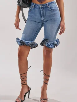 Casual Solid Tailored Denim Shorts