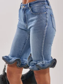 Casual Solid Tailored Denim Shorts