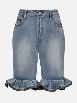 Casual Solid Tailored Denim Shorts