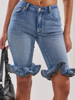 Casual Solid Tailored Denim Shorts