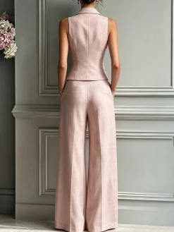 Casual Solid Tailored Lapel Collar Vest