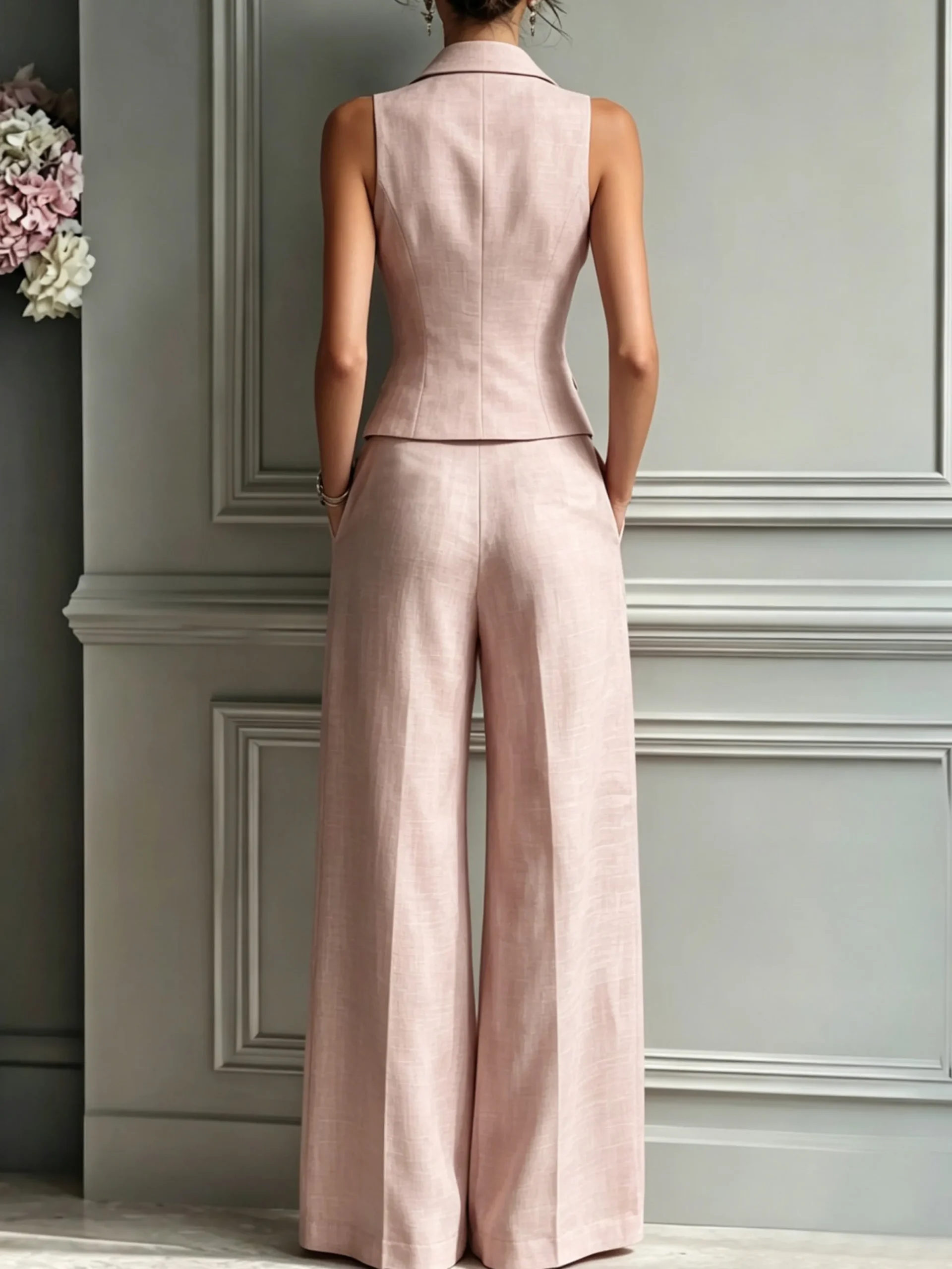 Casual Solid Tailored Lapel Collar Vest