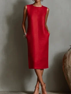 Casual Solid Tailored Sleeveless Midi Dress