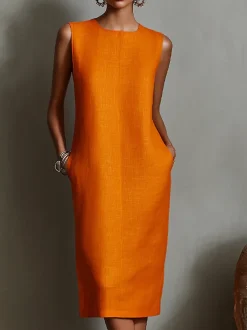 Casual Solid Tailored Sleeveless Midi Dress