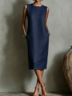 Casual Solid Tailored Sleeveless Midi Dress