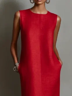 Casual Solid Tailored Sleeveless Midi Dress