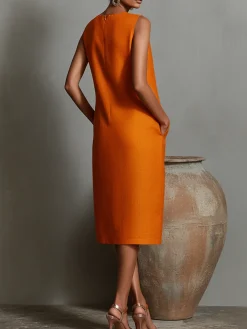 Casual Solid Tailored Sleeveless Midi Dress