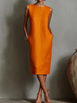 Casual Solid Tailored Sleeveless Midi Dress