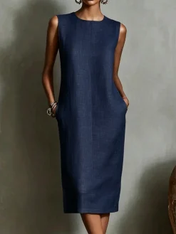 Casual Solid Tailored Sleeveless Midi Dress