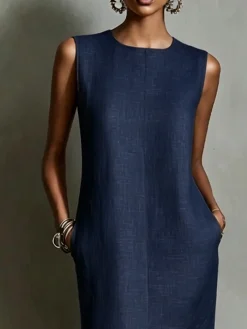 Casual Solid Tailored Sleeveless Midi Dress