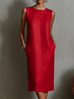 Casual Solid Tailored Sleeveless Midi Dress