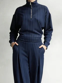Casual Striped Mock Neck Blouse