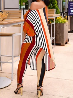 Casual Striped Printing Off The Shoulder T-shirt