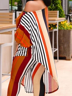 Casual Striped Printing Off The Shoulder T-shirt