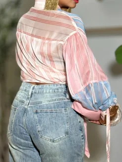 Casual Striped Printing Shirt Collar Shirt