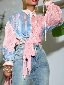 Casual Striped Printing Shirt Collar Shirt