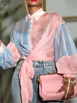 Casual Striped Printing Shirt Collar Shirt