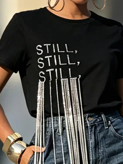 Casual Text Letters Tassel T-shirt