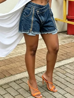 Casual Zipper Denim Shorts